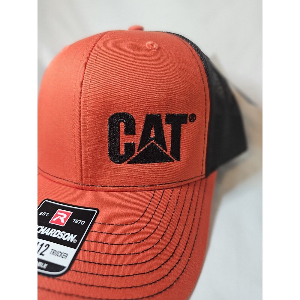 New Caterpillar Trucker Cap Embroidered Logo Orange And Black Snapback